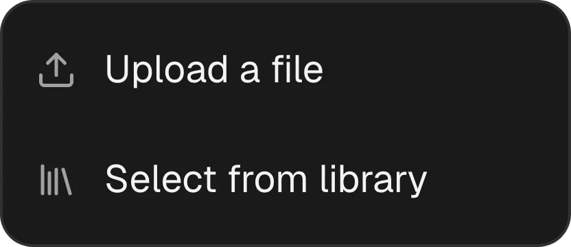 Het bijlagemenu van de chat: upload een bestand of kies er een uit je bibliotheek